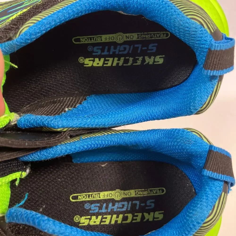 Skechers Little Boys 12 S Lights Flex-Glow Ultra Sneakers Black Lime Green Blue